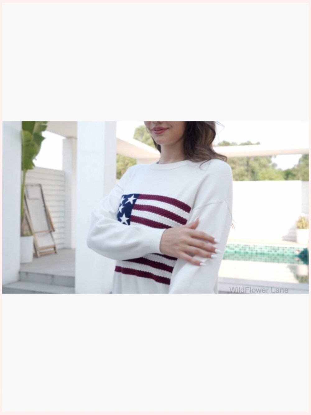 American Flag Knit Sweater Long Sleeve Crew Neck Pullover - Picture 7 of 7